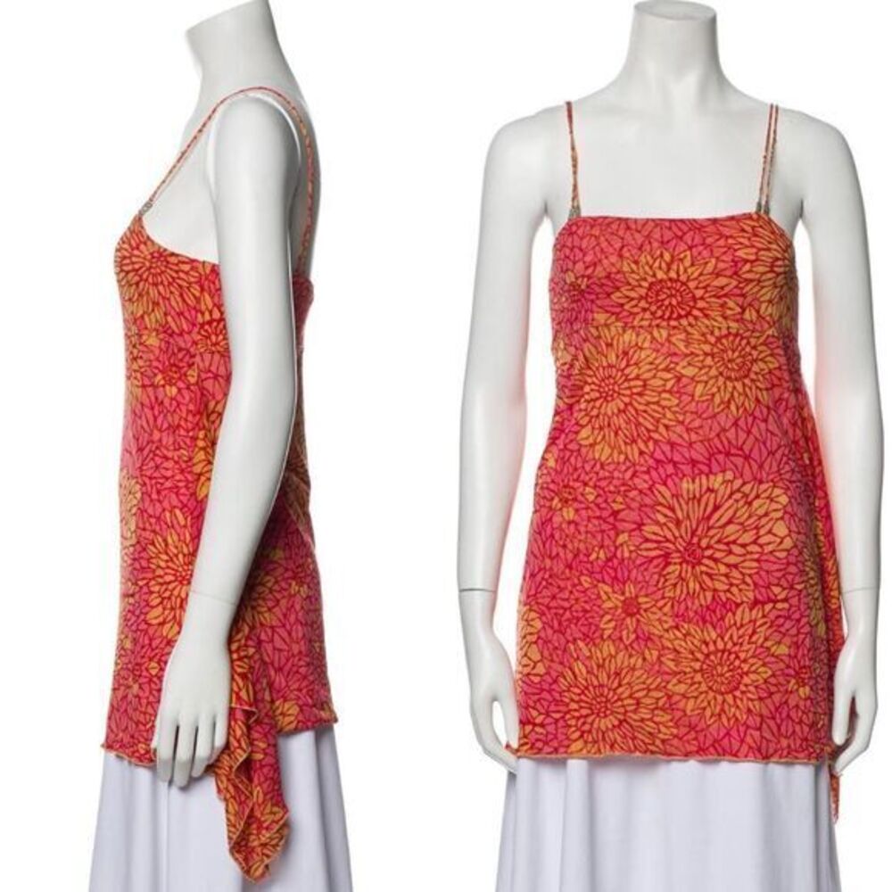 NEW Magaschoni 100% Silk Floral Printed Sleeveless Tunic,‎ Red, M